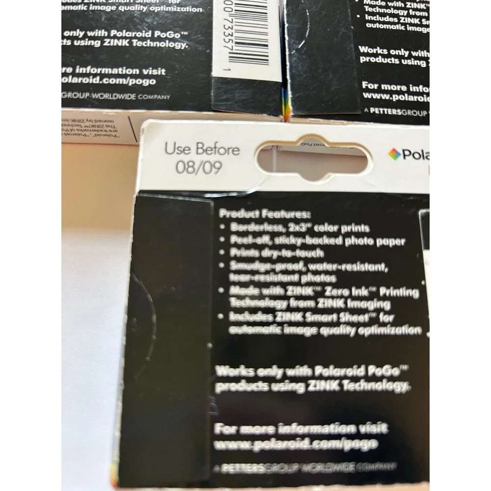 Lot of 3 EXPIRED (08/09) Polaroid PoGo ZINK Glossy 2x3 Photo Paper 30 Sheets